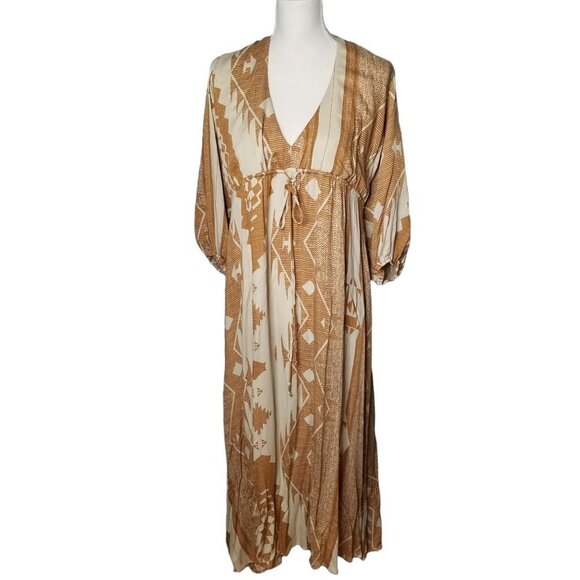 VaVa By Joy Han Freya Tan White Bohemian Drawstring Waist Maxi Dress Sma… - Picture 3 of 10